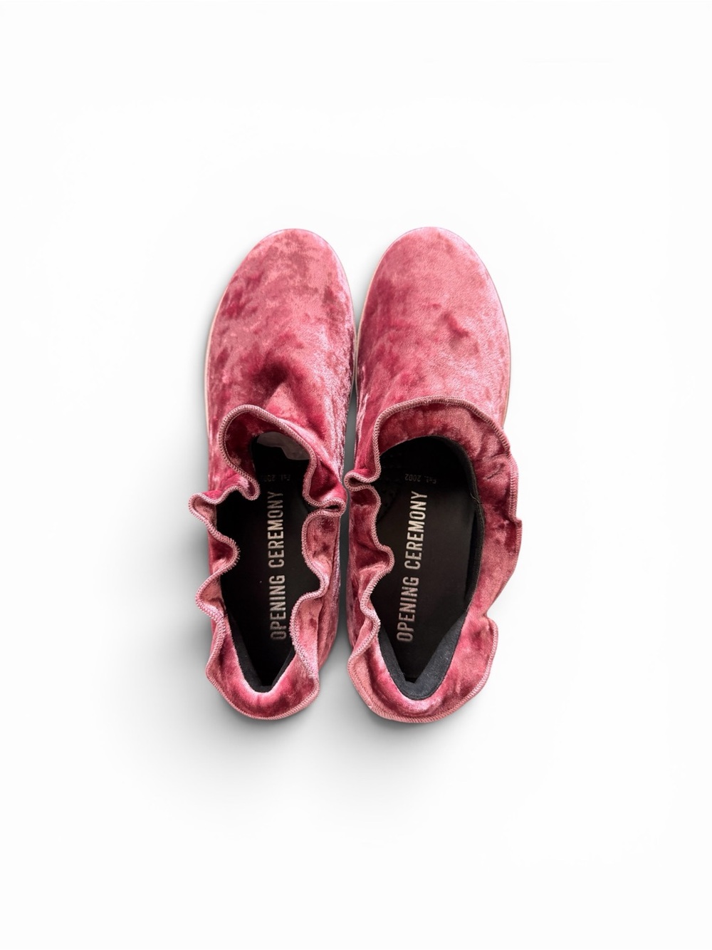 Opening Ceremony Pink Velvet Ruffle Slip-On Flats